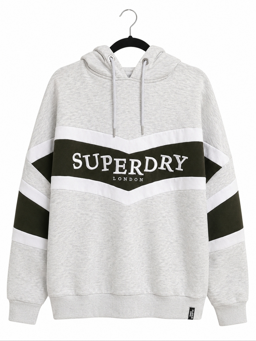 Superdry Hoodie Grey Black Logo Pullover Size UK 12 US 8 Casual Athleisure